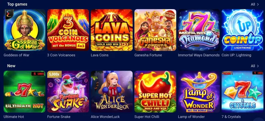 An array of top online casino games available at Spinday Casino, highlighting exciting themes and user-friendly interfaces.