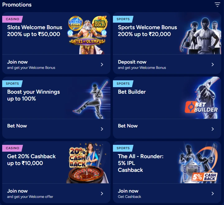 Spinday Casino promotions page showcasing some of the current bonuses