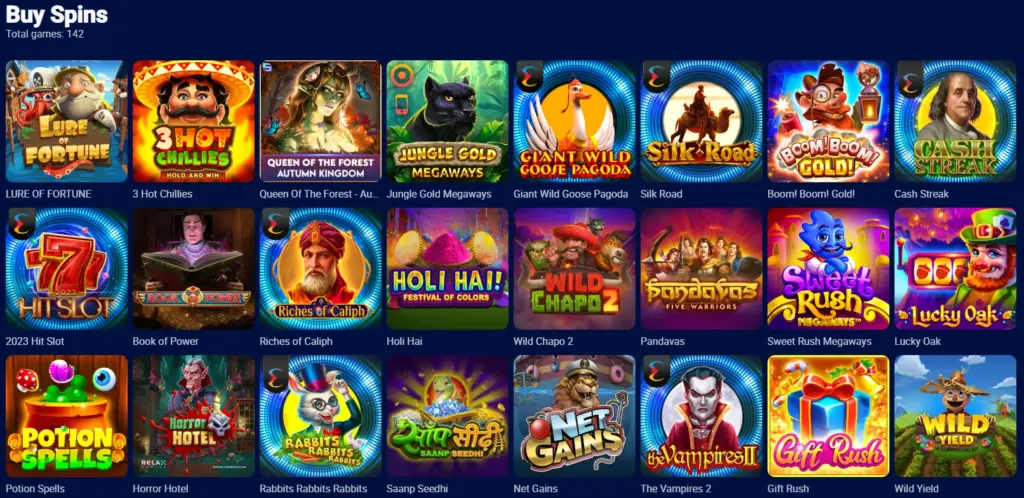 Spinday Casino’s game library featuring the bonus-buy slots category