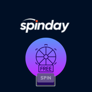 Symbol for a slot spin with the text “free spin” under the Spinday logo