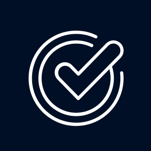 Circular icon with a heart-shaped checkmark representing approval or trust