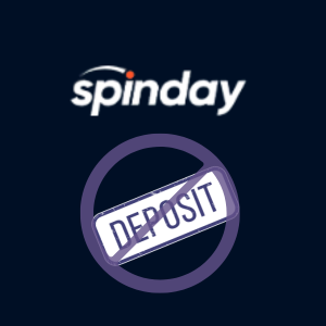 A circular purple icon with the word "DEPOSIT" crossed out, below the Spinday logo