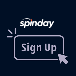 Sign Up symbol with a cursor on it under the Spinday logo