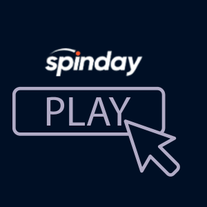 Play symbols with a cursor on it under the Spinday logo